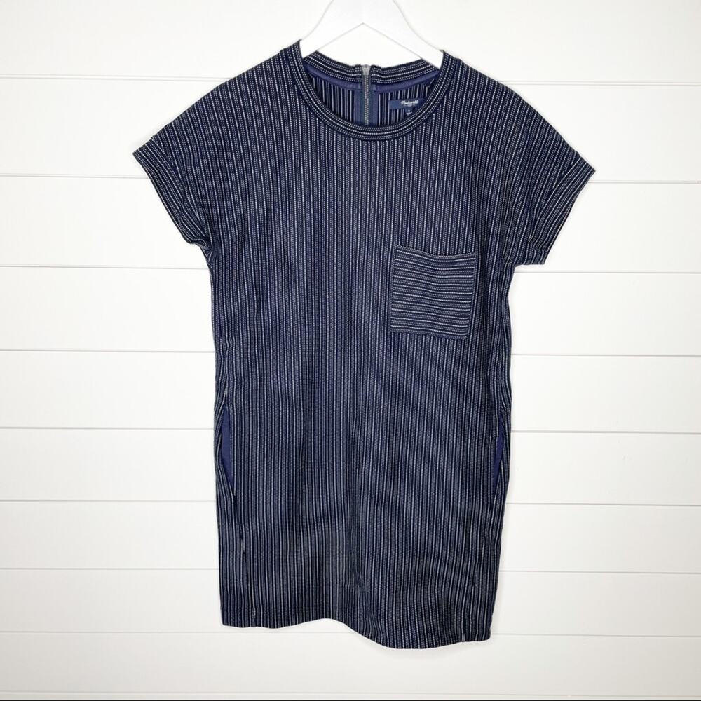 Madewell Dotted Stripe Stretch Knit Shift Dress Navy White Small